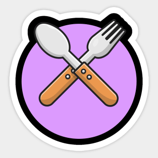 Fork And Spoon Cartoon Vector Icon Illustration (2) Sticker